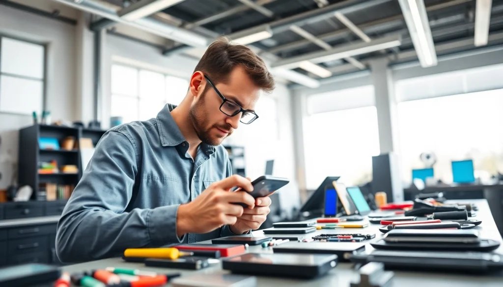 Servizio di Torino riparazione cellulari con un tecnico esperto al lavoro nel laboratorio.
