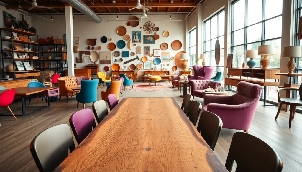 Showcase of custom shops featuring bespoke furniture designs and vibrant decor.