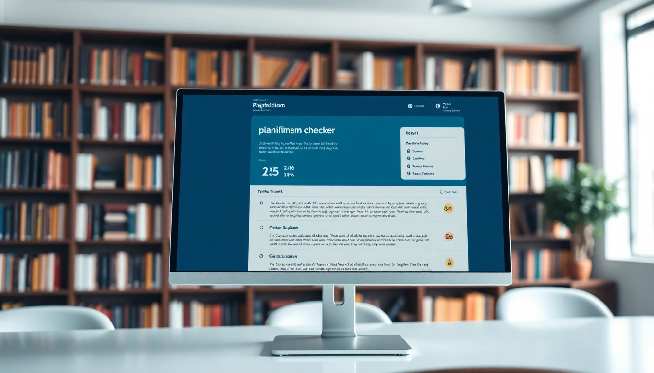Using a plagiarism checker on a monitor to assess document originality and integrity.
