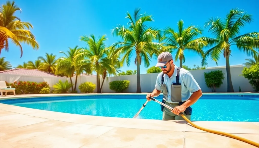 Provide reliable pool service near me with expert technicians maintaining a stunning backyard pool.