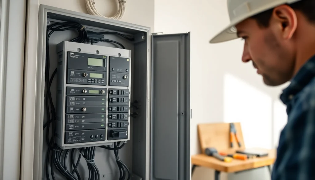 Inspecting an Electrical Panel Upgrade with modern features in a professional setting.