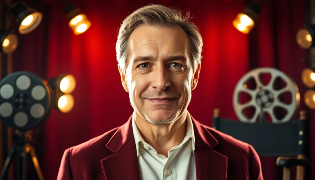James Broadbent showcasing talent in a theatrical setting with classic Hollywood lighting.